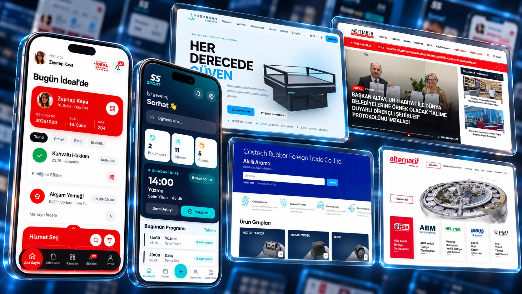 Temel Bilişim projeleri: e-İdeal ve SS Sport mobil uygulamaları, Yaşarsan, Methaber, Castech ve Alternatif Rulman web siteleri