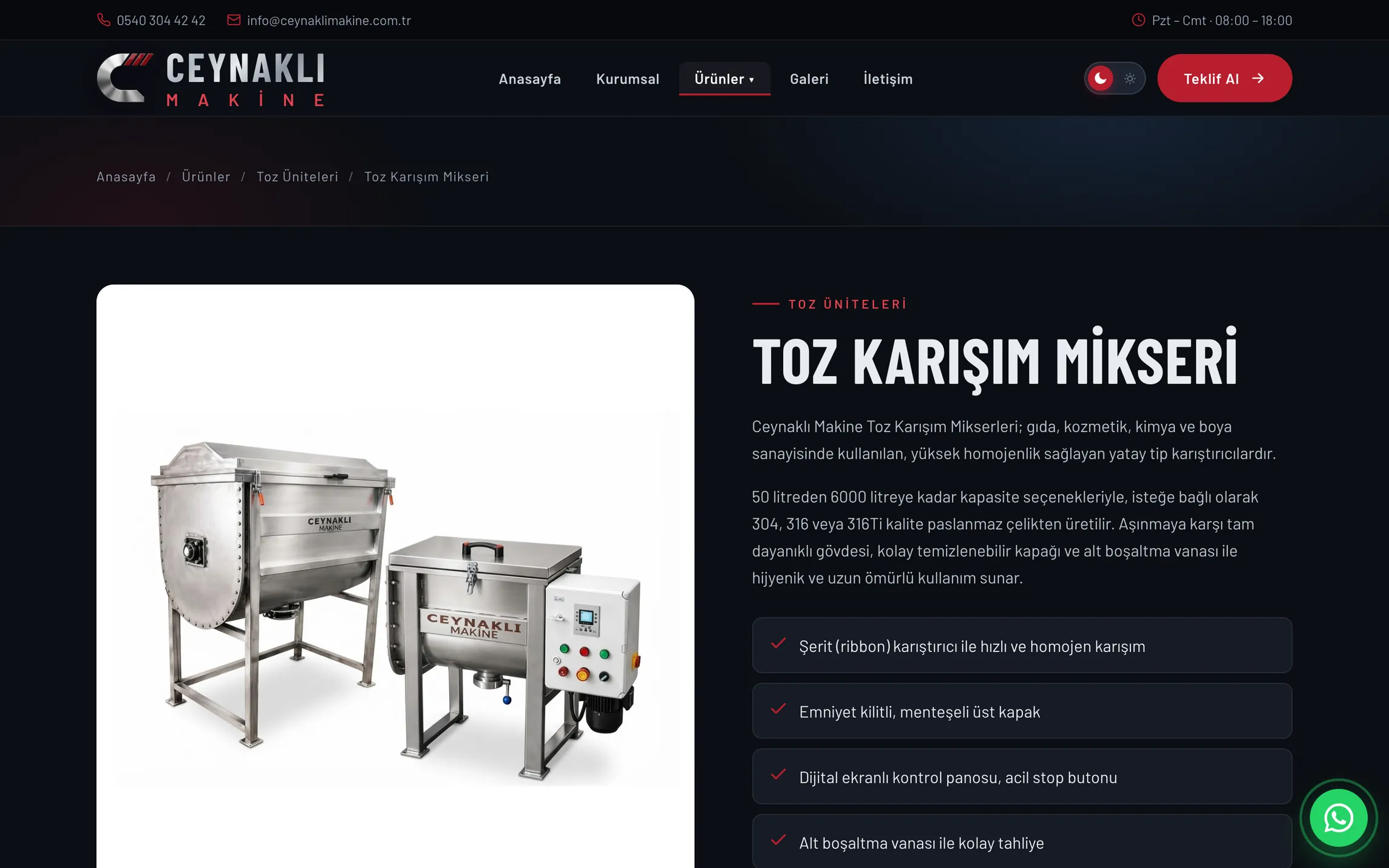 Ceynaklı Makine ürün sayfası