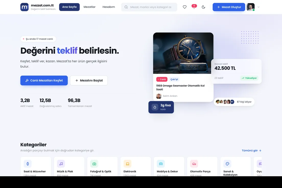 Mezzat masaüstü görünümü