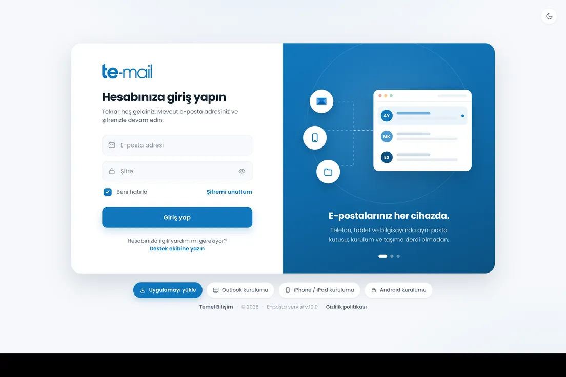te-mail masaüstü görünümü