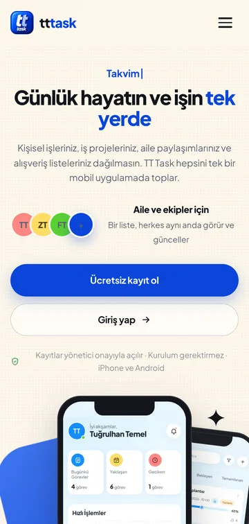 TT Task mobil görünümü